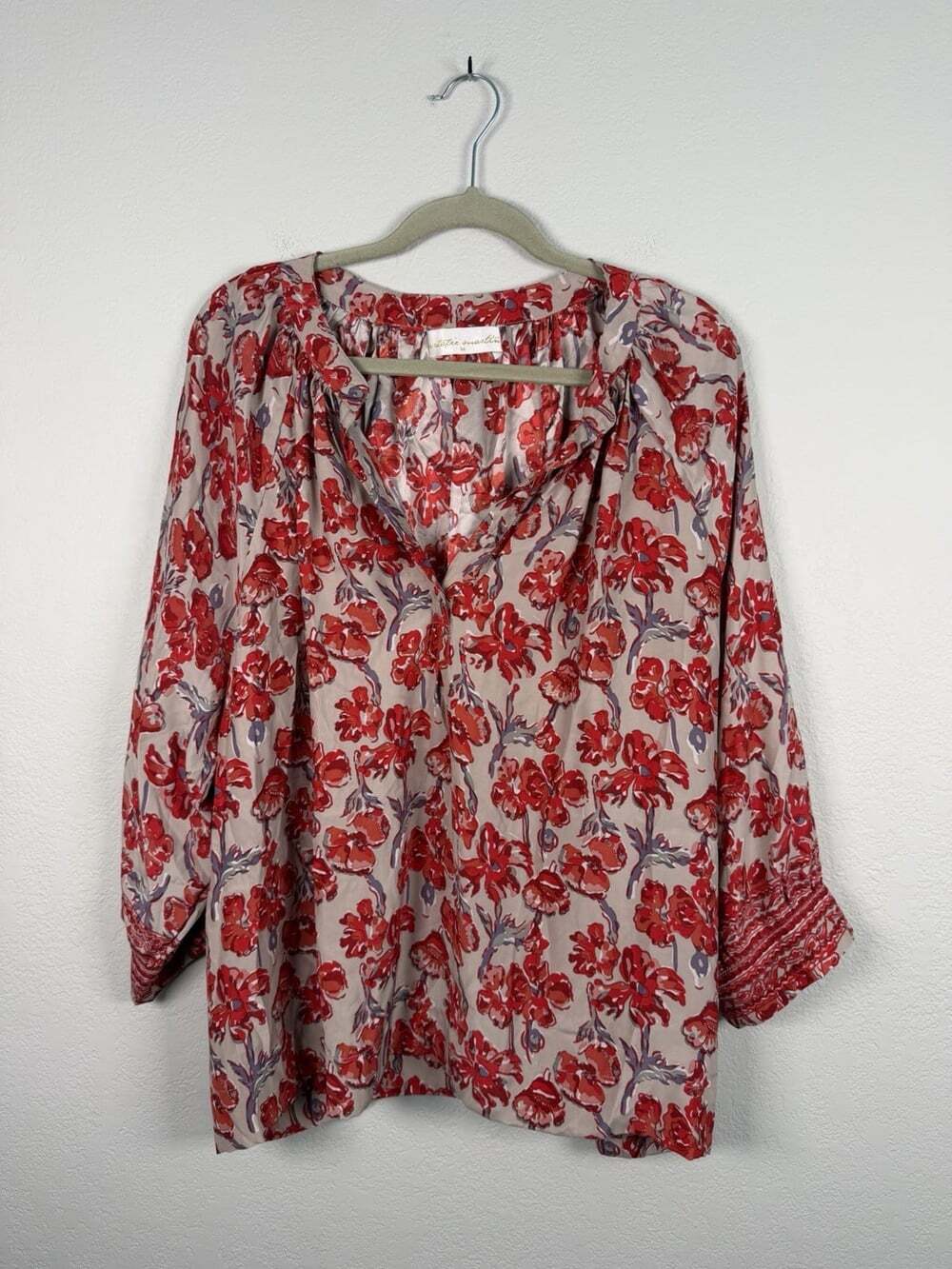 NATALIE MARTIN Remy Silk Top Women's Medium Watercolor Print Dove Red Pattern